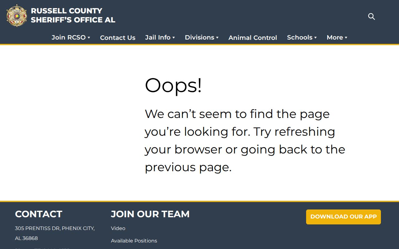 Russell County Sheriff official jail information and In Custody Search interface