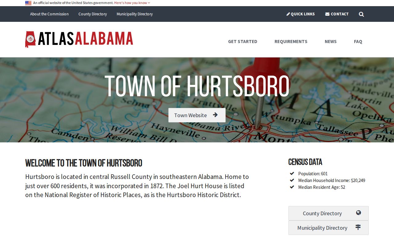 Atlas Alabama municipal profile for Hurtsboro town information