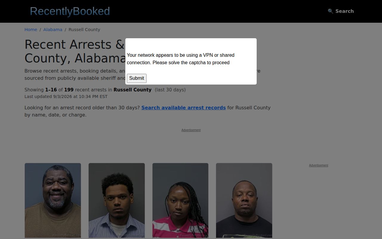 Unofficial RecentlyBooked Russell County archive interface
