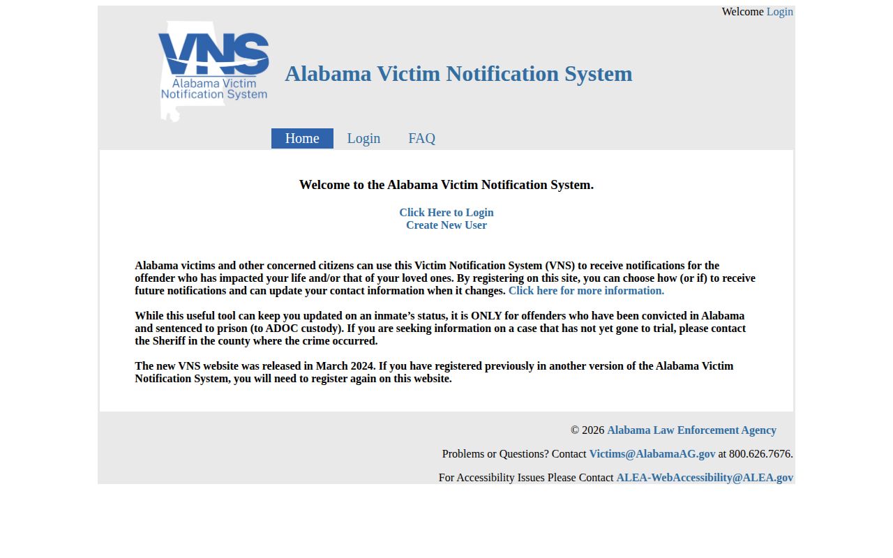 Alabama Victim Notification System custody guidance